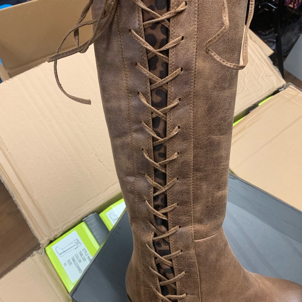 Leather Lace Up with Peek-A-Boo Leopard